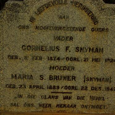 SNYMAN Cornelius F. 1874-1924 &amp; Maria S. BRUWER 1889-1947