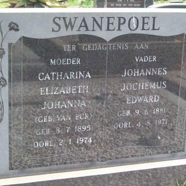 SWANEPOEL Johannes Jochemus Edward 1881-1971 &amp; Catharina Elizabeth Johanna VAN ECK 1895-1974