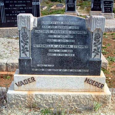STEMMET Jacobus Francois 1855-1947 &amp; Petronella Jacoba LE ROUX 1866-1944