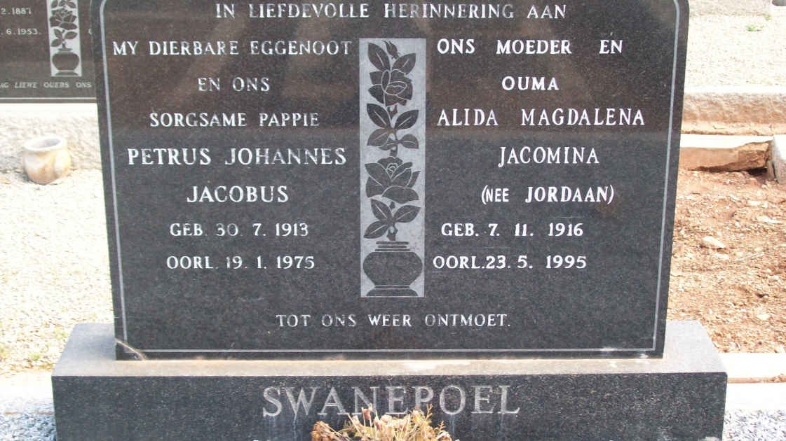 SWANEPOEL Petrus Johannes Jacobus 1913-1975 &amp;  Alida Magdalena Jacomina JORDAAN 1916-1995