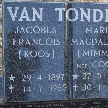 TONDER Jacobus Francois, van 1897-1985 &amp; Maria Magdalena COOKE 1906-1984