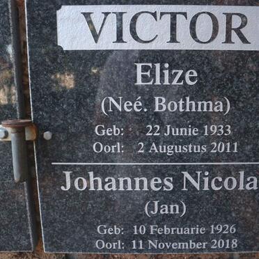 VICTOR Johannes Nicolas 1926-2018 &amp; Elize BOTHMA 1933-2011