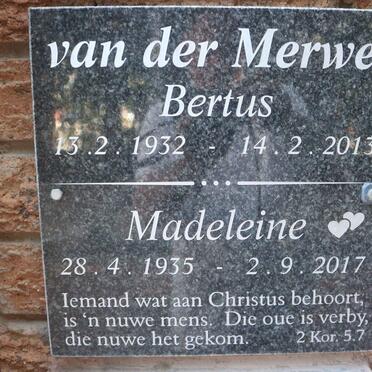 MERWE Bertus, van der 1932-2013 &amp; Madeleine 1935-2017
