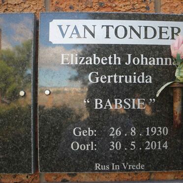 TONDER Elizabeth Johanna Gertruida, van 1930-2014