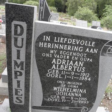 DUIMPIES Adriaan Albertus 1912-1984 &amp; Wilhelmina Johanna 1916-1993