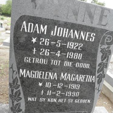 WYNNE Adam Johannes 1922-1988 &amp; Magdelena Magaretha 1919-1990