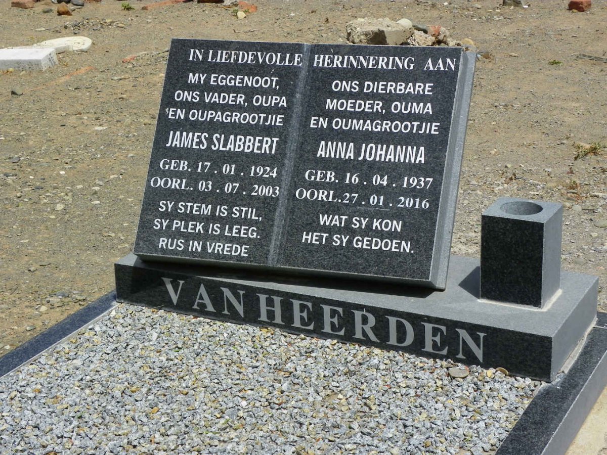 HEERDEN James Slabbert, van 1924-2003 &amp; Anna Johanna 1937-2016