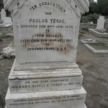 TESKE Paulus 1830-1897 &amp; Johanna Sibella DREYER 1846-1911