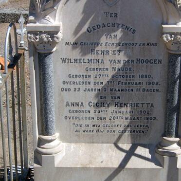HOOGEN Henrietta Wilhelmina, van der nee NAUDE 1880-1902 :: VAN DER HOOGEN  Anna Cicily Henrietta 1902-1902