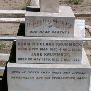 KRUMMECK Adam Nicolaas 1846-1926 &amp; Jane 1850-1926