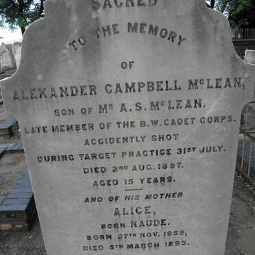 McLEAN Alexander Campbell -1897 :: McLEAN Alice nee NAUDE 1859-1893