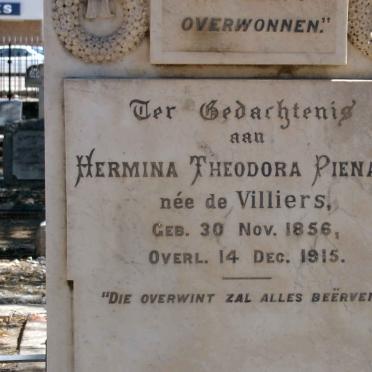 PIENAAR Hermina Theodora nee DE VILLIERS 1856-1915