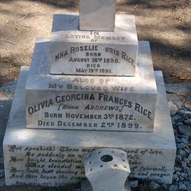 RICE Olivia Georgina Frances nee ANDREWS 1872-1999 :: RICE Anna Roselie Doris 1898-1899
