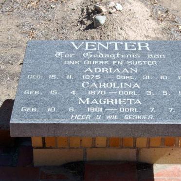 VENTER Adriaan 1875-1927 :: VENTER Carolina 1870-1945 :: VENTER Magrieta 1901-1917
