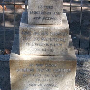 VERSTER Jacobus Pieter 1863-1963 &amp; Anna Juliana V.D. WESTHUIZEN 1868-1959