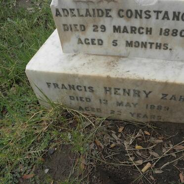 ZAHN Adelaide Constance -1880 :: ZAHN Francis Henry -1889