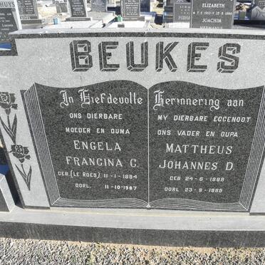 BEUKES Mattheus Johannes D. 1898-1985 &amp; Engela Francina C. Le ROES 1894-1987