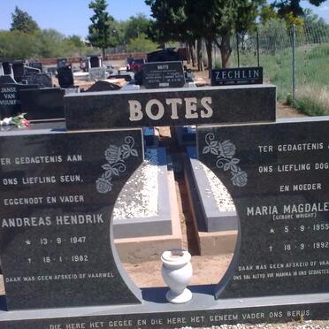 BOTES Andreas Hendrik 1947-1982 &amp; Maria Magdalena WRIGHT 1955-1992