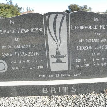 BRITS Gideon Jacobus 1902-1980 &amp; Anna Elizabeth 1902-1986