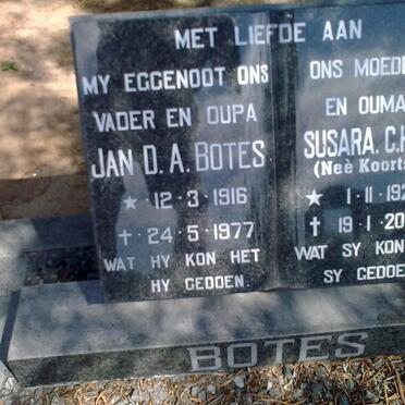 BOTES Jan D.A. 1916-1977 &amp; Susara C.H.J. KOORTS 1925-2007