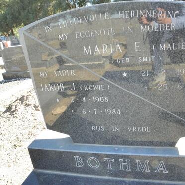 BOTHMA Jakob J. 1908-1984 &amp; Maria E. SMIT 1913-1973