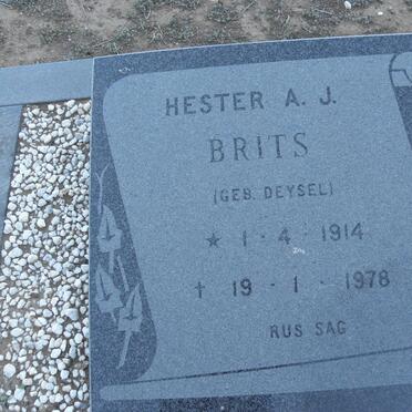 BRITS Hester A.J. nee DEYSEL 1914-1978