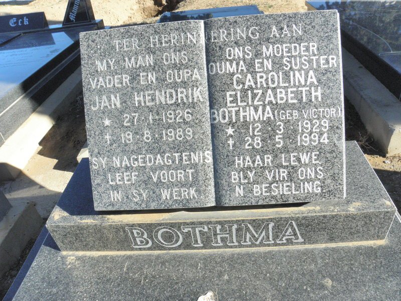 BOTHMA Jan Hendrik 1926-1989 &amp; Carolina Elizabeth VICTOR 1929-1994