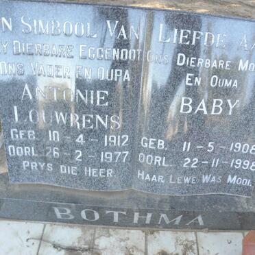 BOTHMA Antonie Louwrens 1912-1977 &amp; Baby 1908-1998