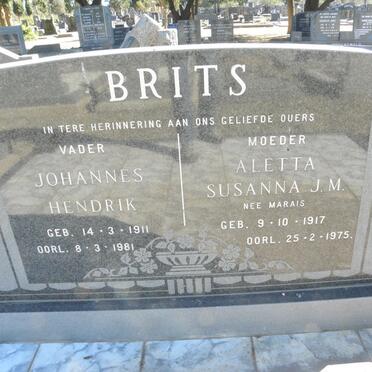 BRITS Johannes Hendrik 1911-1981 &amp; Aletta Susanna J.M. MARAIS 1917-1975