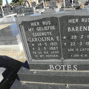 BOTES Barend 1921-1993 &amp; Carolina E. 1921-1987