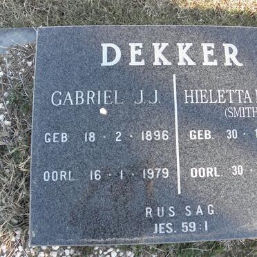 DEKKER Gabriel J.J. 1896-1979 &amp; Hieletta Maria SMITH 1932-2004