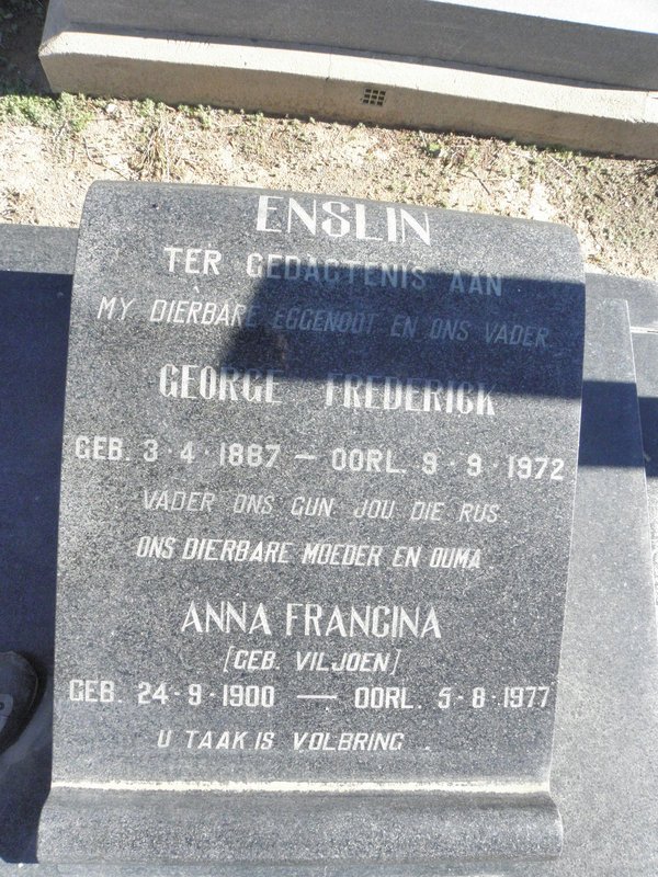 ENSLIN George Frederick 1887-1972 &amp; Anna Francina VILJOEN 1900-1977