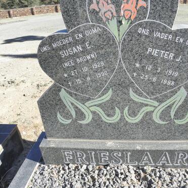 FRIESLAAR Pieter J. 1919-1998 &amp; Susan E. BROWN 1929-1990