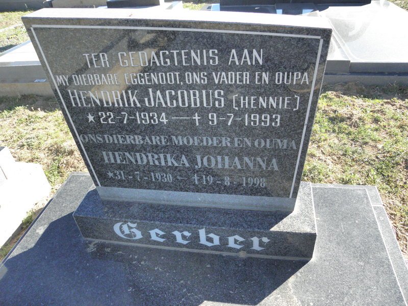 GERBER Hendrik Jacobus 1934-1993 &amp; Hendrika Johanna 1930-1998