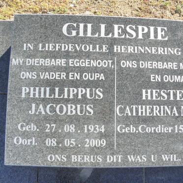 GILLESPIE Phillippus Jacobus 1934-2009 &amp; Hester Catherina Maria CORDIER 1941-
