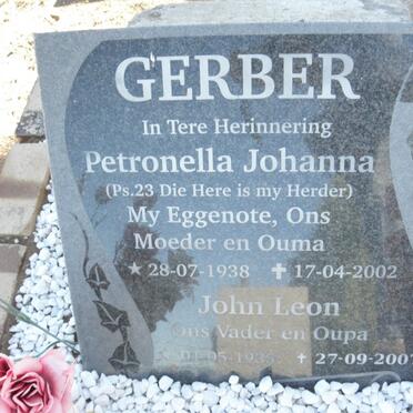 GERBER John Leon 1935-2007 &amp; Petronella Johanna 1938-2002