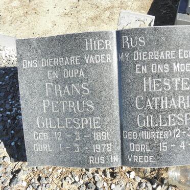 GILLESPIE Frans Petrus 1891-1978 &amp; Hester Catharina HURTER 1893-1969