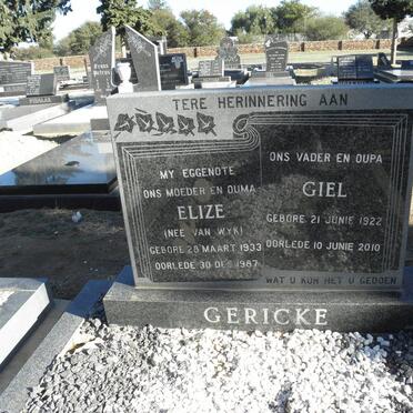 GERICKE Giel 1922-2010 &amp; Eliza VAN WYK 1933-1987