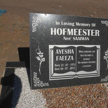 HOFMEESTER Ayesha Fayeeza nee SAAIMAN 1974-2013