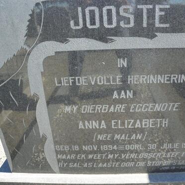 JOOSTE Anna Elizabeth nee MALAN 1894-1968