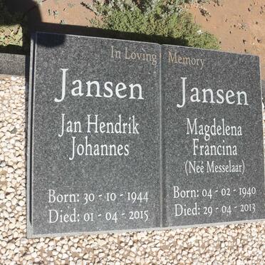 JANSEN Jan Hendrik Johannes 1944-2015 &amp; Magdalena Francina MESSELAAR 1940-2013