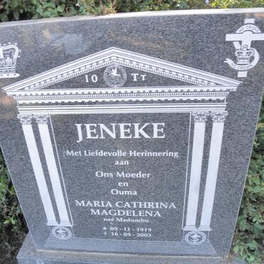JENEKE Maria Catharina Magdelena nee MADUMBO 1919-2003