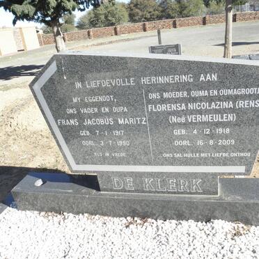 KLERK Frans Jacobus Maritz, De 1917-1990 &amp; Florensa Nicolazina VERMEULEN 1918-2009