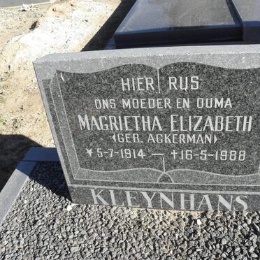 KLEYNHANS Magrietha Elizabeth nee ACKERMAN 1914-1988