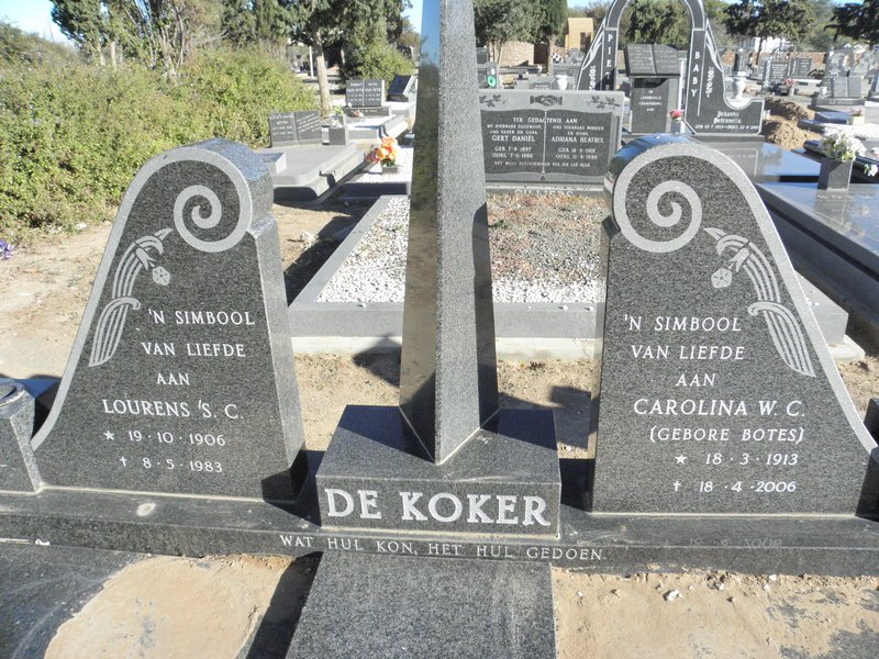 KOKER Lourens S.C., De 1906-1983 &amp; Carolina W.C. BOTES 1913-2006