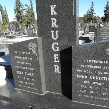 KRUGER Gert Cloete 1910-1981 &amp; Anna Christina LOTRIET 1913-1981