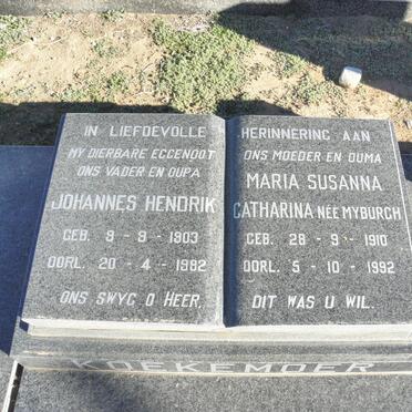 KOEKEMOER Johannes Hendrik 1903-1982 &amp; Maria Susanna Catharina MYBURGH 1910-1992