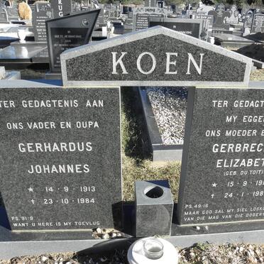 KOEN Gerhardus Johannes 1913-1984 &amp; Gerbrechta Elizabeth Du TOIT 1915-1980