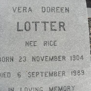 LOTTER Vera Doreen nee RICE 1904-1989