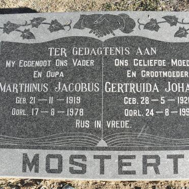 MOSTERT Marthinus Jacobus 1919-1978 &amp; Gertruida Johanna 1920-1991
